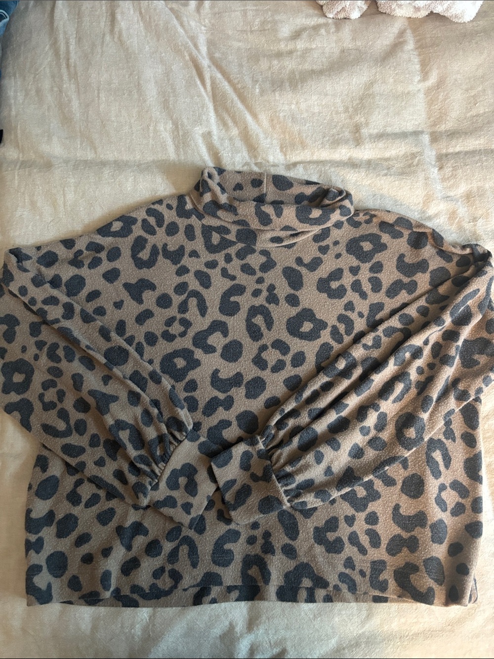 CJLA Cropped Leopard Print Turtleneck Sweater in Taupe and Black